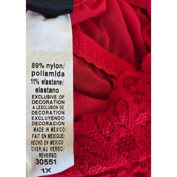 Escanté Red Lace Babydoll Nightgown Size 1X Handkerchief Hem Racerback - Picture 8 of 11